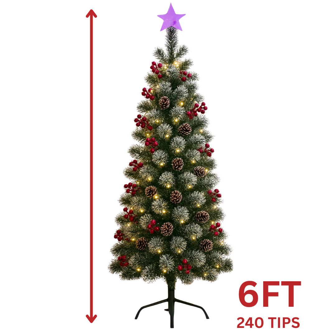 6FT Artificial Christmas Tree with Lights 240 Tips – White with Poinsettias, Green with Bows, or Green with Pinecones (AA2024-11-0903 / 0904 / 0905) - Image 4