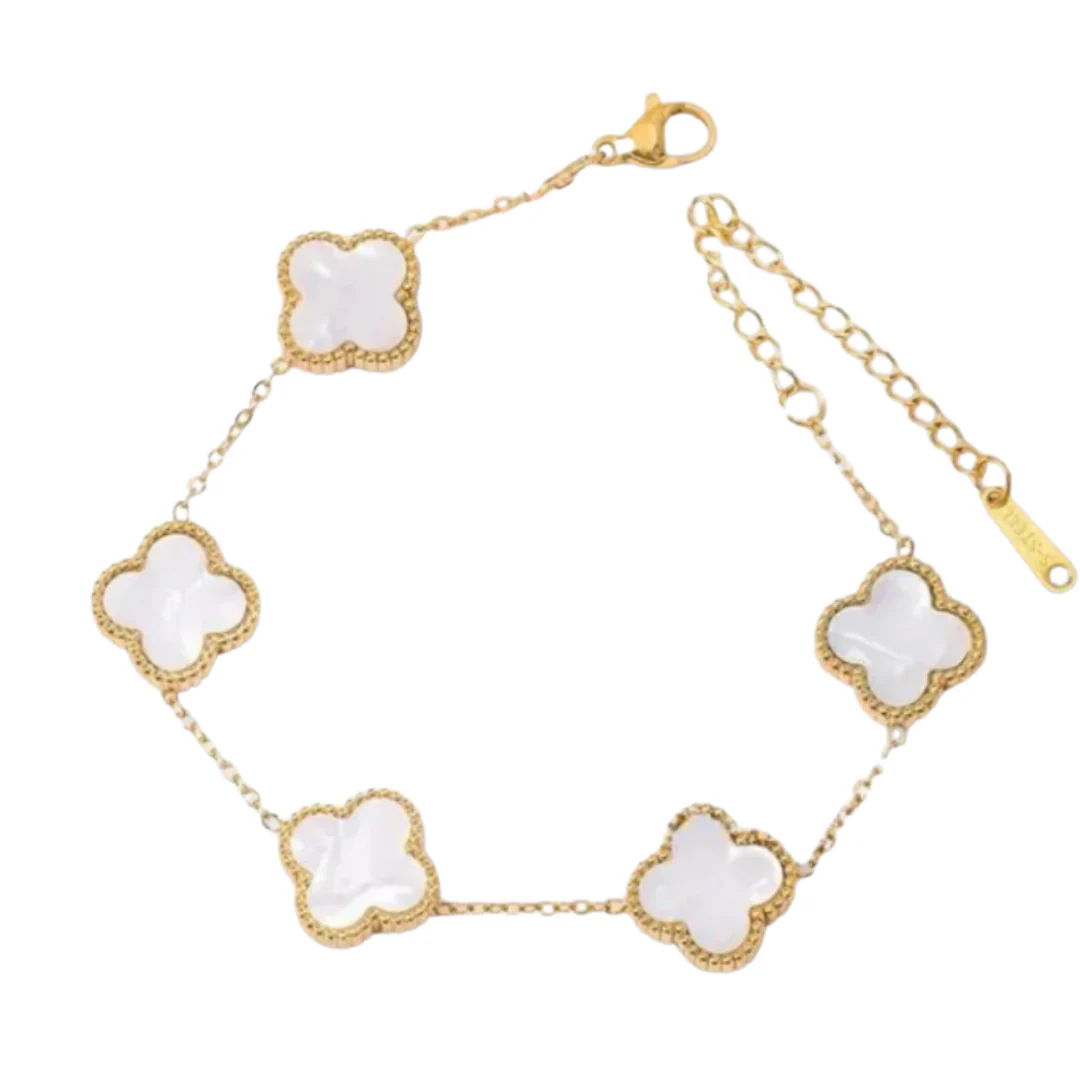 Camila Clover Bracelet – White Mother of Pearl with Gold Finish - Image 2