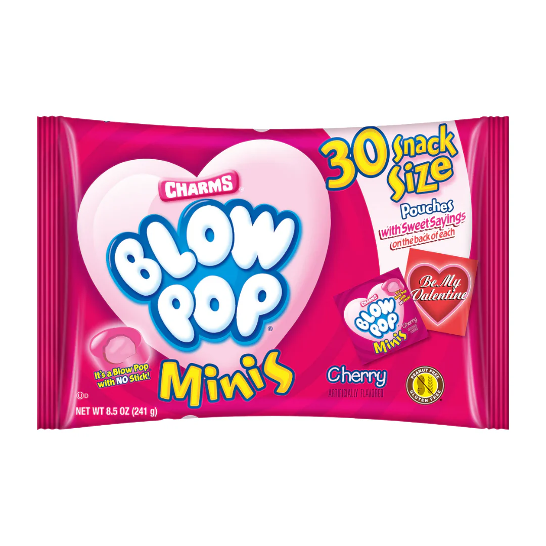 Charms Blow Pop Minis Cherry Valentine Snack Size Pouches (30 Count)