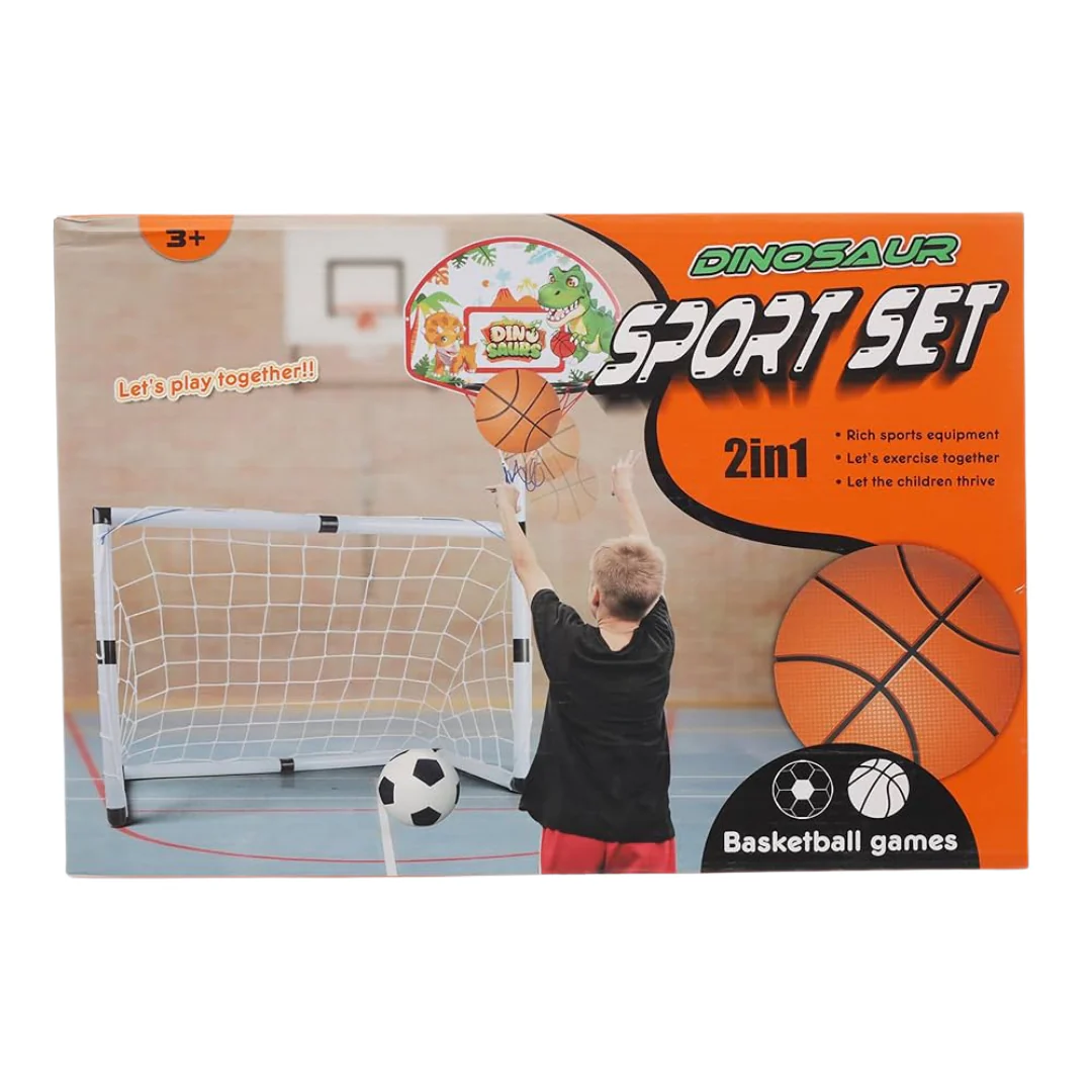 Dinosaur 2-in-1 Basketball Hoop & Soccer Goal Sport Set for Kids