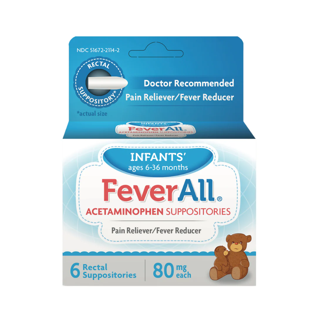 FeverAll Infants’ Acetaminophen Suppositories 80 mg (6 ct) for Ages 6–36 Months