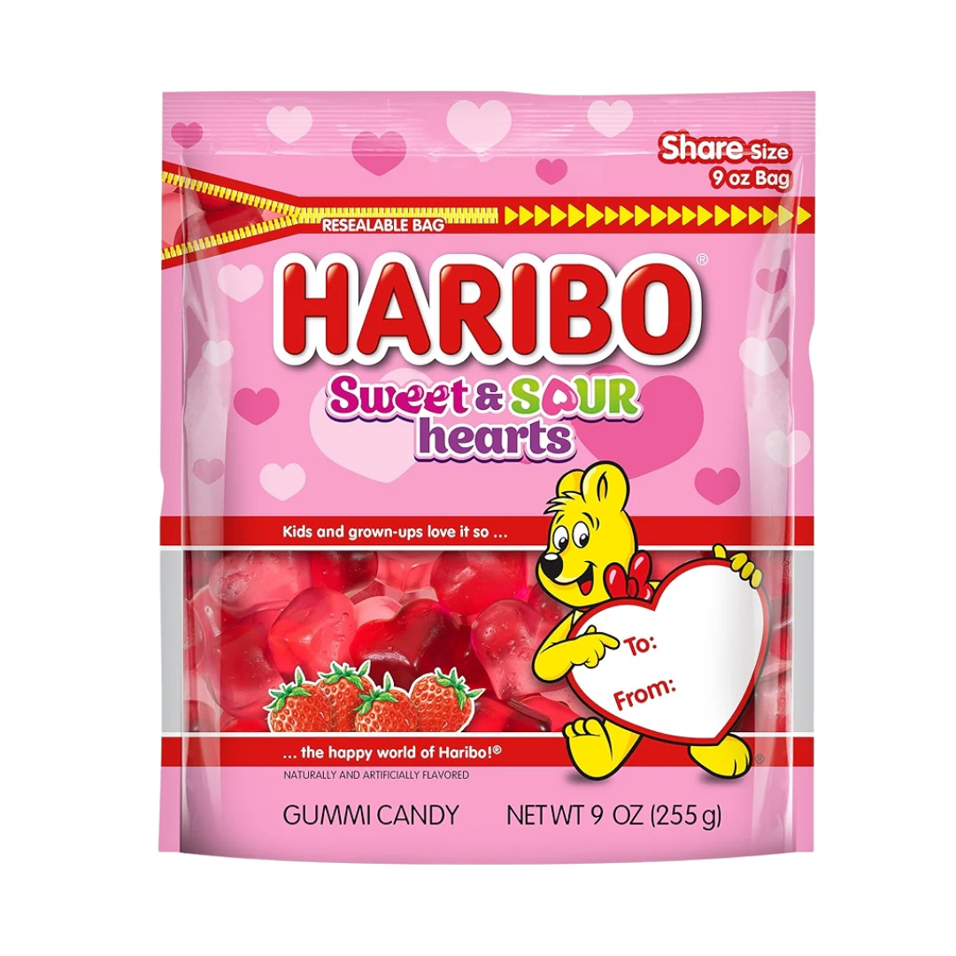 Haribo Sweet & Sour Hearts Gummy Candy Share Size Bag (9oz)