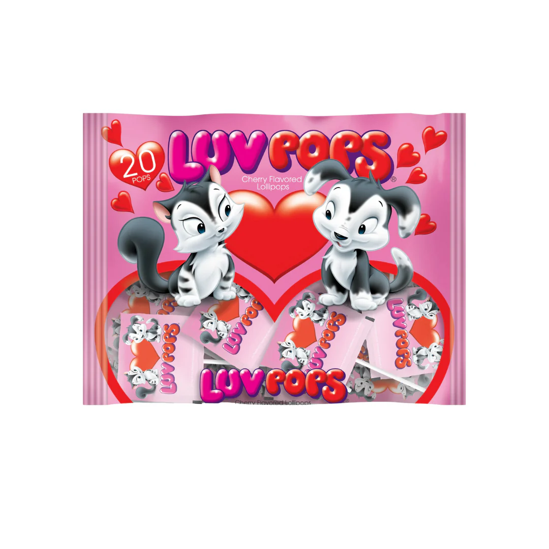 Luv Pops Cherry Flavored Heart Lollipops Valentine Bag (12oz)