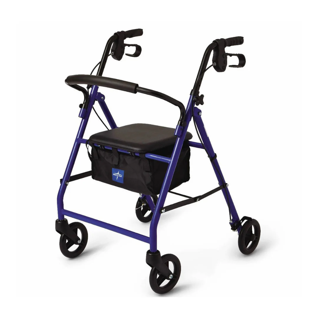 Medline Rollator Walker with Seat and 6-inch Wheels Blue (1 unit)