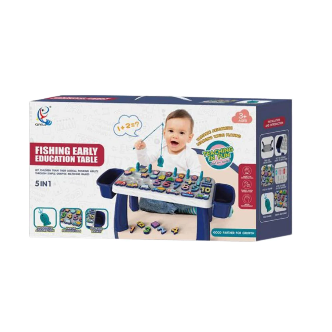 Qiyile 5-in-1 Fishing Early Education Table & Magnetic Game (Blue/White)