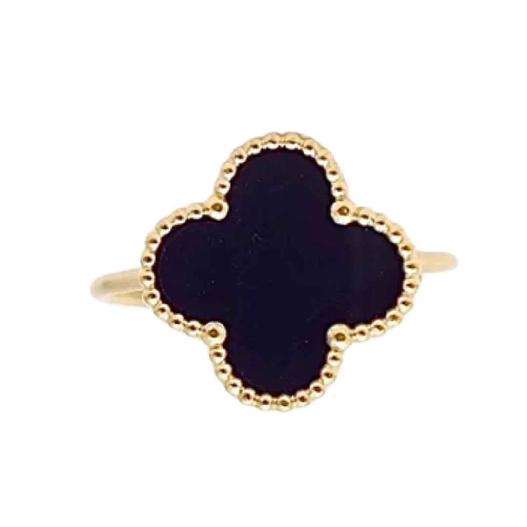 Sophia Black Clover Ring – Elegant Gold Plated Finish - Image 2