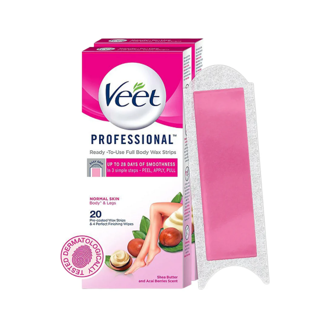 Veet Professional Ready-to-Use Hair Removal Wax Strips for Body & Legs (20ct)