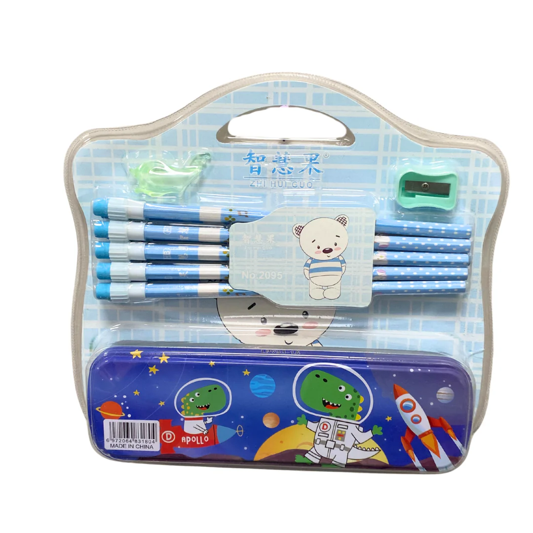 ZHI HUI CUO Juego con Cartuchera Metálica Azul Dino (12 Piezas)